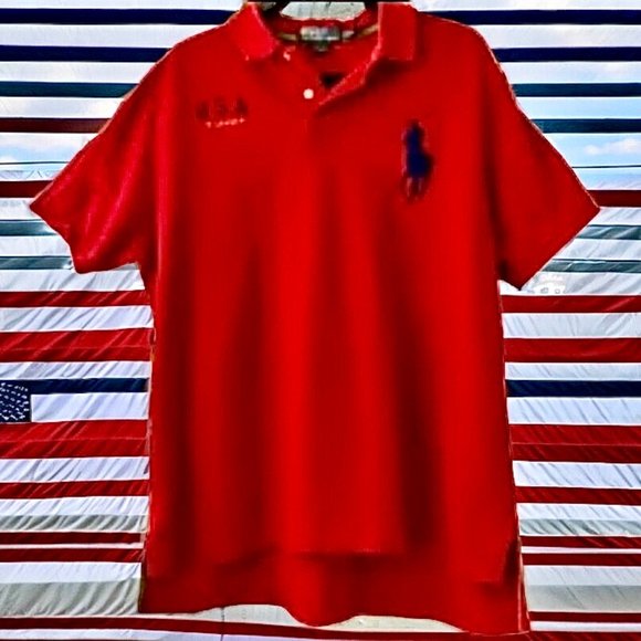 Polo Ralph Lauren USA Red Golf Shirt Embroidered Big Pony - Picture 3 of 13